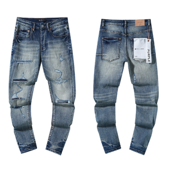Light Blue Washed Slim Denim Jeans with Multi-Rip Distressing